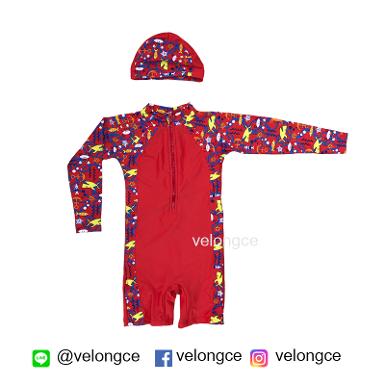 ชุดว่ายน้ำเด็ก ชิ้นเดียวแขนยาว ฟรี! แถมหมวกลายเดียวกับชุด ชุดว่ายน้ำเด็ก ชิ้นเดียวแขนยาว ฟรี! แถมหมวกลายเดียวกับชุด