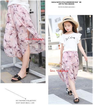  Sales เด็กโต-กางเกงขายาวผ่าข้างสีชมพูลายFlower มีซับในสั้น เอวยางยืดไซส์ 140 รหัส KKK974A