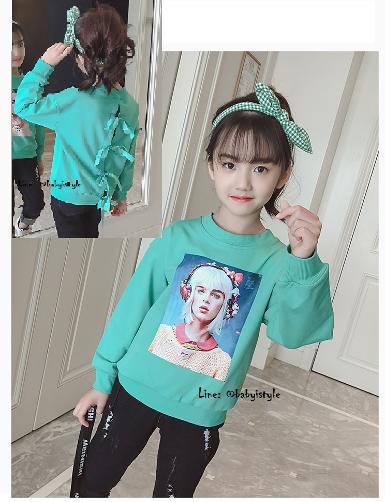  Sales เด็กโต-เสื้อแขนยาวจั๊มพ์สีเขียวหลังผูกริบบิ้น(ไม่มีกางเกง)ไซส์ 150/160รหัสKKL019B