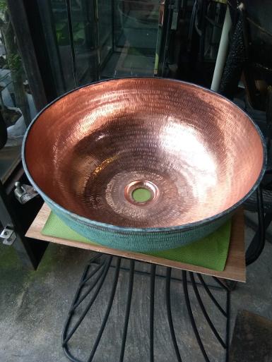 Copper Basin copper with antique green finished Item Code CPSP01 size wide 400 mm.high 165 mm. Copper Basin copper with antique green finished Item Code CPSP01 size wide 400 mm.high 165 mm.