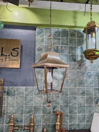 Hanging Lamp brass with normal glass Item Code HL67A size W 25x25cm L 46 cm Long total 1m. Hanging Lamp brass with normal glass Item Code HL67A size W 25x25cm L 46 cm Long total 1m.