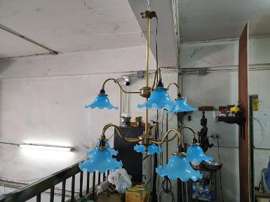 Hanging Lamp 8 arm brass with glass Item Code HGL2F8 size wide 700 mm. high 1100 mm.ze Hanging Lamp 8 arm brass with glass Item Code HGL2F8 size wide 700 mm. high 1100 mm.ze