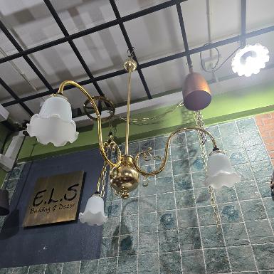 Hanging Lamp brass with white glass shade Code HLW03 size wide 81 cm high 70 cm. Hanging Lamp brass with white glass shade Code HLW03 size wide 81 cm high 70 cm.